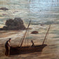 Antique 1881 Signed European Coastal Seascape Oil Painting Harbor Landscape