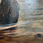 Antique 1881 Signed European Coastal Seascape Oil Painting Harbor Landscape