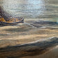 Antique 1881 Signed European Coastal Seascape Oil Painting Harbor Landscape