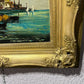 Original painting on canvas Italian Cityscape, Artemis, Signed, Gold Frame