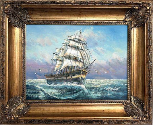 Signed Original oil painting on canvas Seascape Gold Frame Maritime Nautical Art