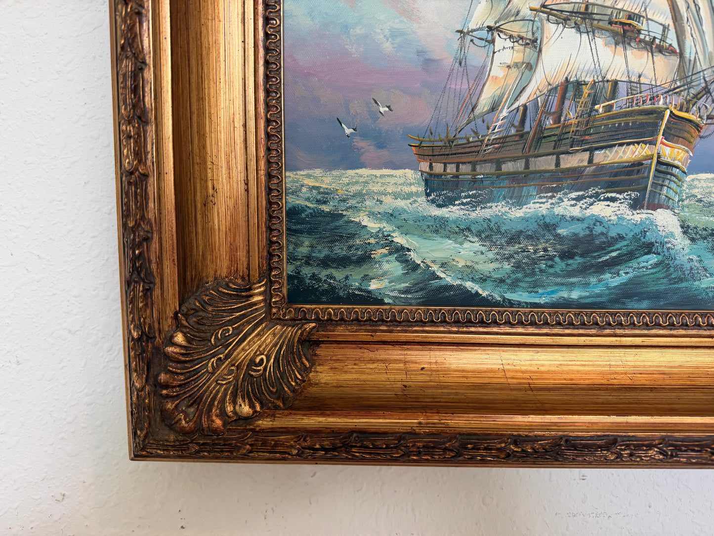 Signed Original oil painting on canvas Seascape Gold Frame Maritime Nautical Art