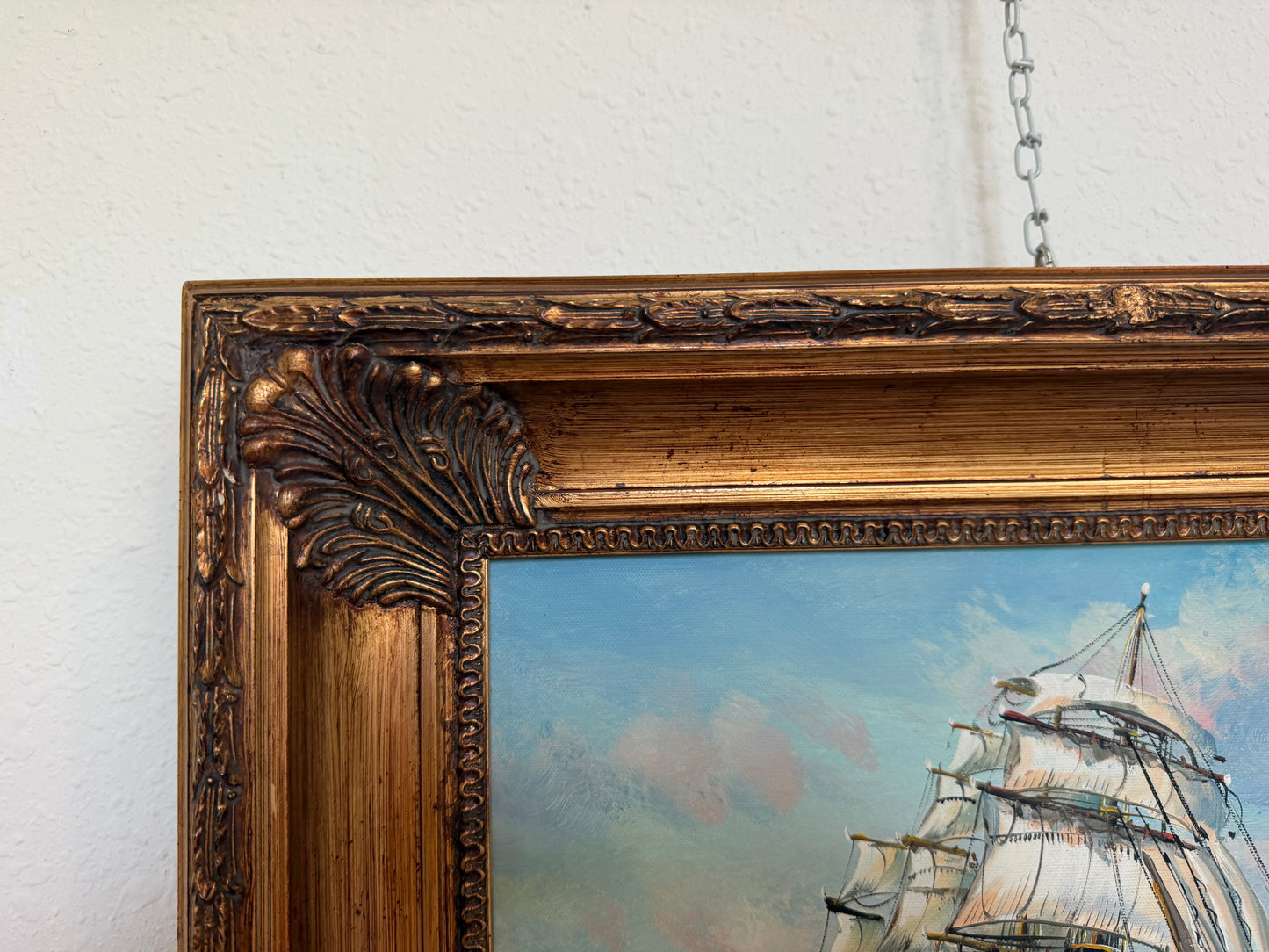 Signed Original oil painting on canvas Seascape Gold Frame Maritime Nautical Art