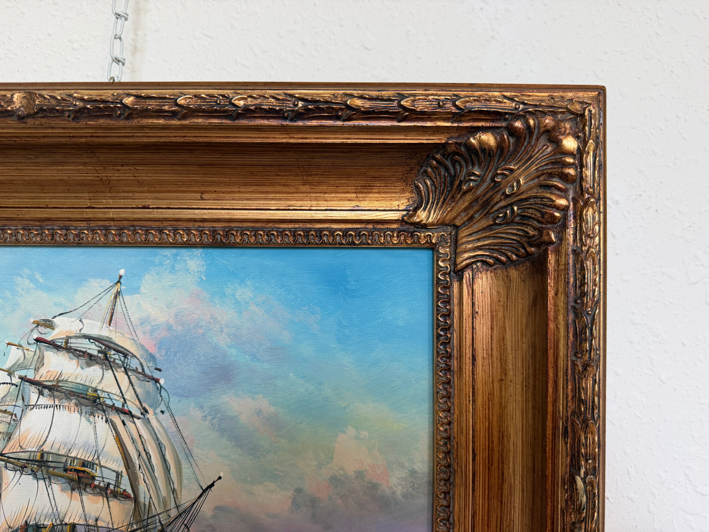 Signed Original oil painting on canvas Seascape Gold Frame Maritime Nautical Art
