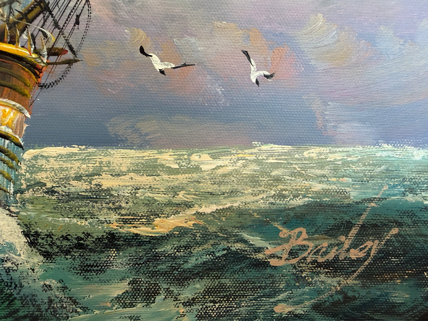 Signed Original oil painting on canvas Seascape Gold Frame Maritime Nautical Art