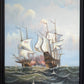 Large Maritime Naval Battle Oil Painting Signed K. Bosen Sailing Ships Seascape