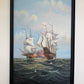 Large Maritime Naval Battle Oil Painting Signed K. Bosen Sailing Ships Seascape