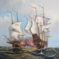 Large Maritime Naval Battle Oil Painting Signed K. Bosen Sailing Ships Seascape