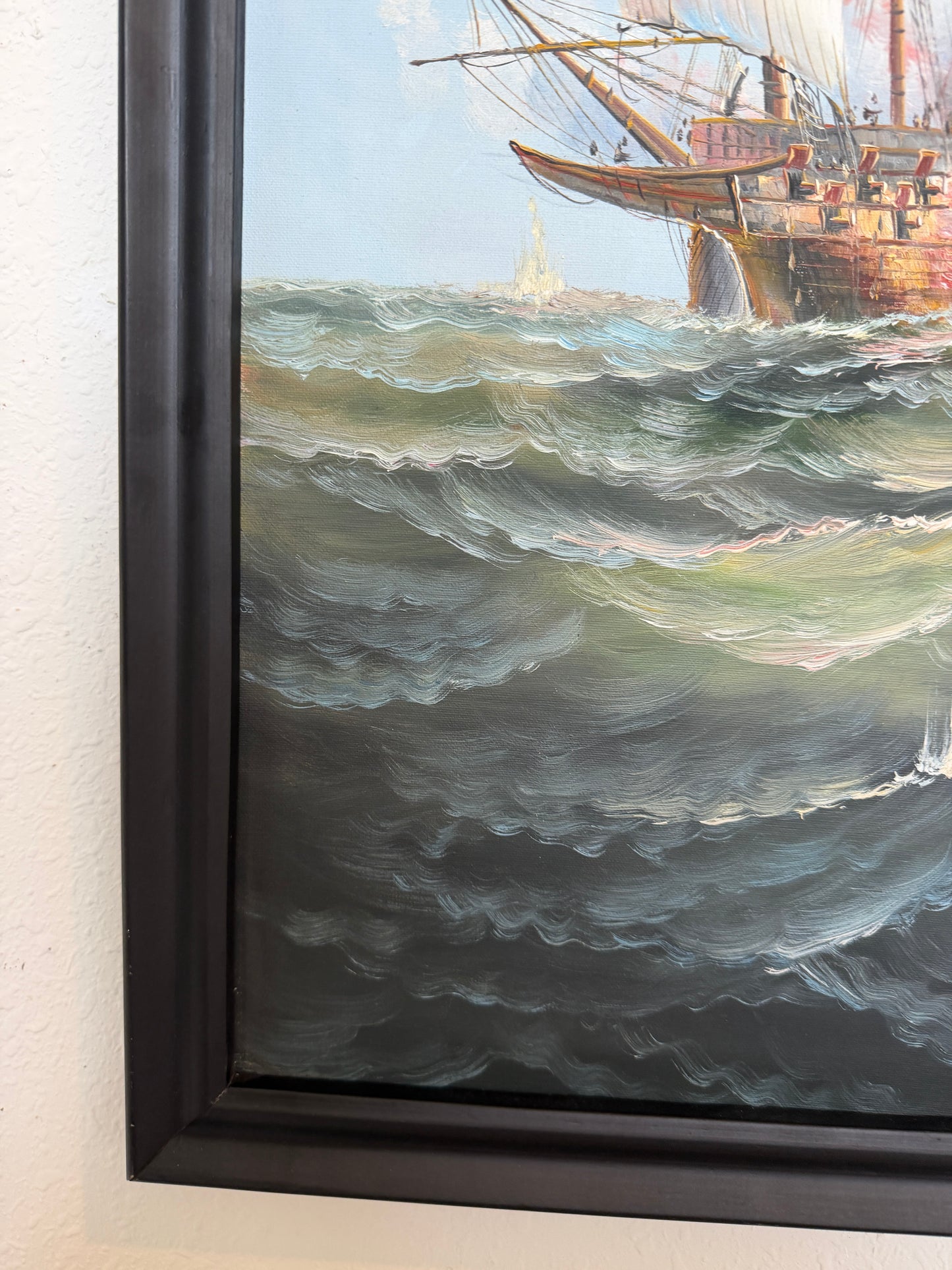 Large Maritime Naval Battle Oil Painting Signed K. Bosen Sailing Ships Seascape