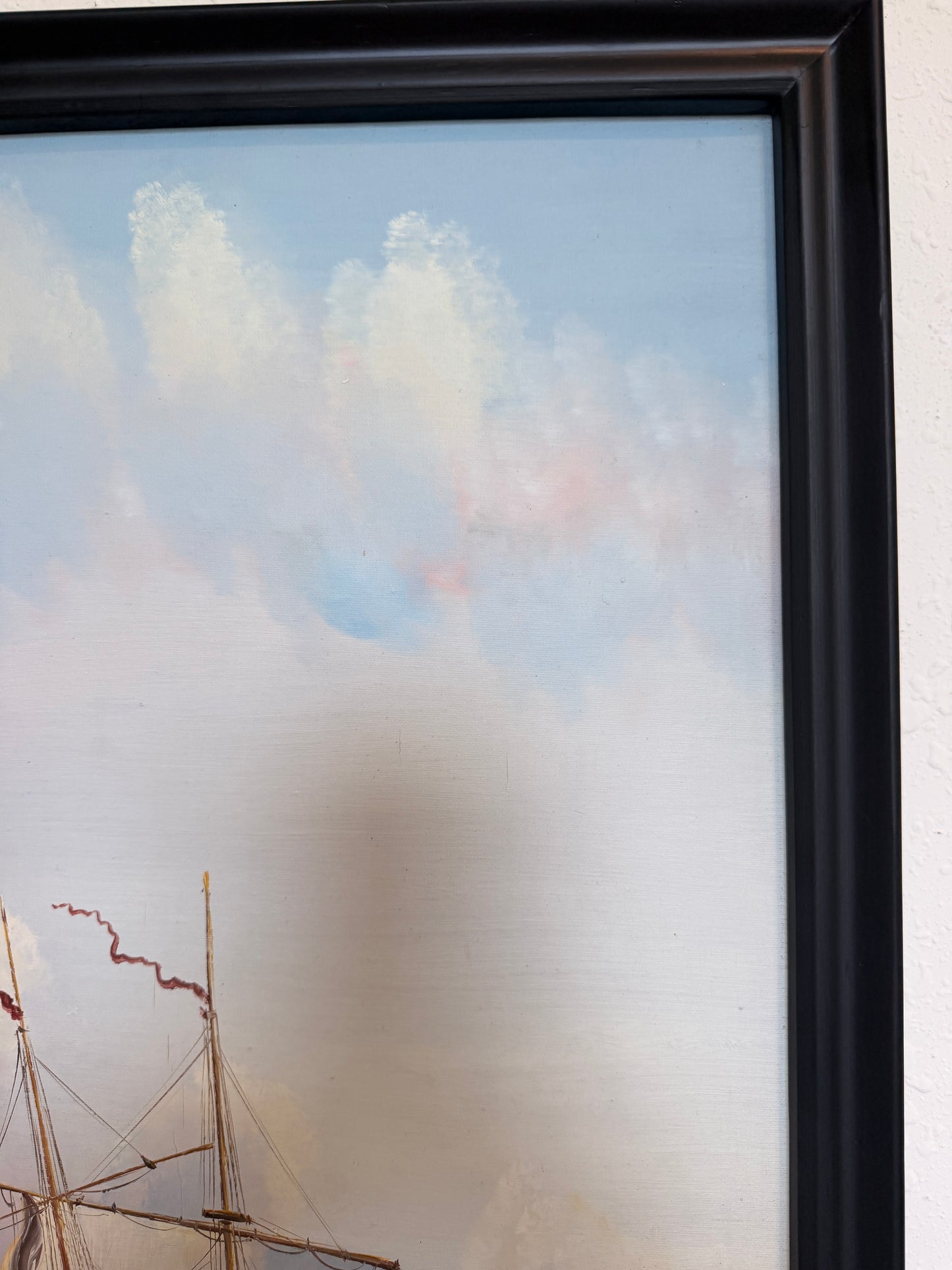Large Maritime Naval Battle Oil Painting Signed K. Bosen Sailing Ships Seascape