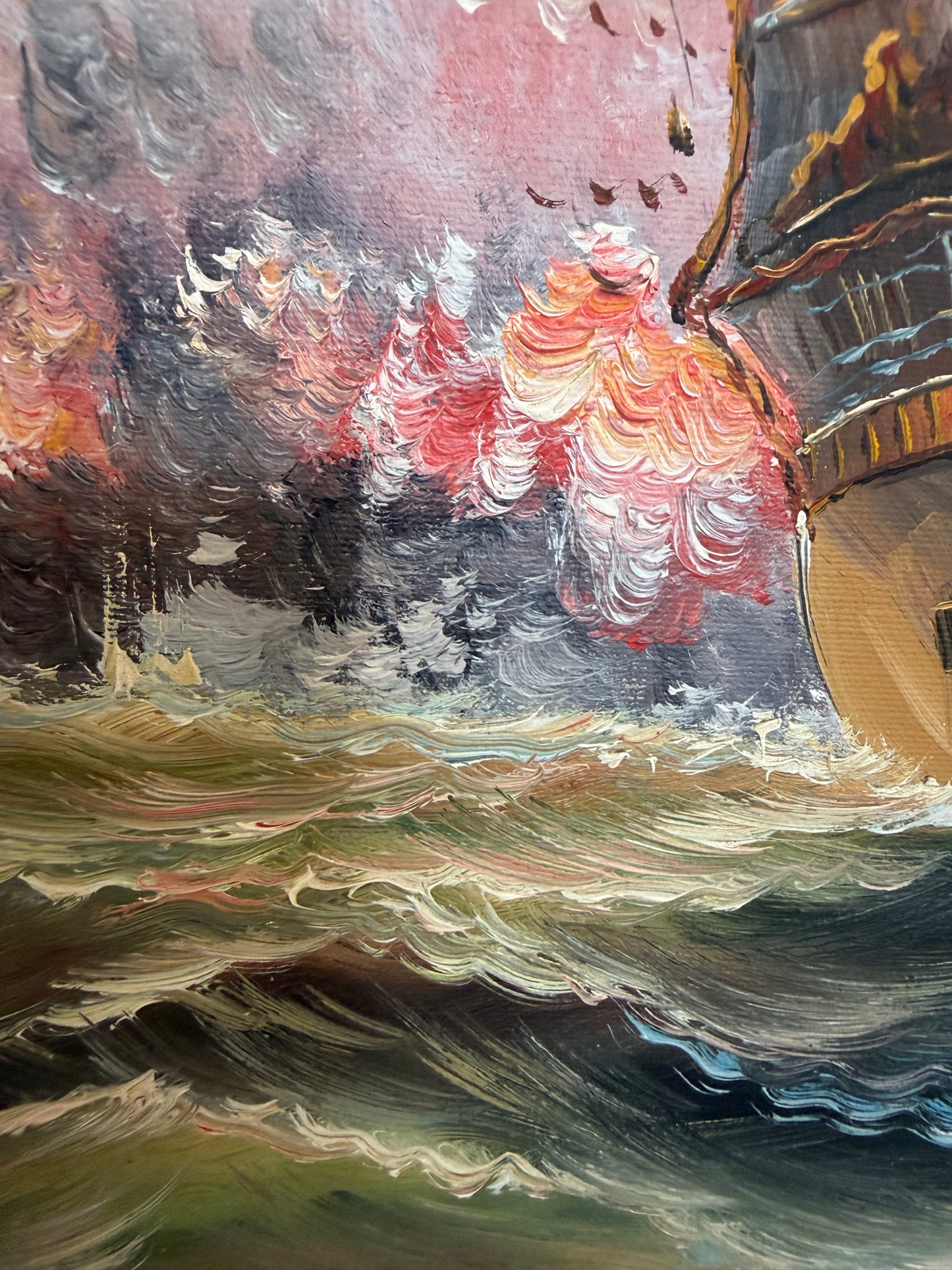 Large Maritime Naval Battle Oil Painting Signed K. Bosen Sailing Ships Seascape