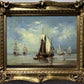 Antique Dutch School Oil Painting on Board, Seascape, Signed, Gold Frame