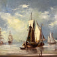 Antique Dutch School Oil Painting on Board, Seascape, Signed, Gold Frame