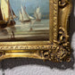 Antique Dutch School Oil Painting on Board, Seascape, Signed, Gold Frame