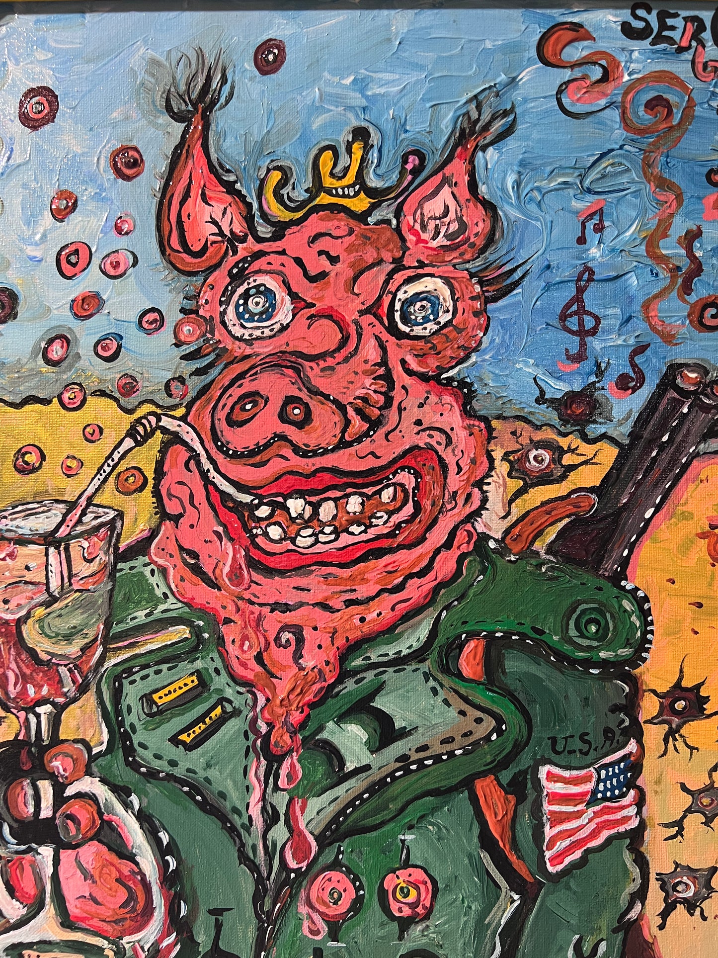 Original Painting on canvas in Cartoon Style by Serg Graff "Brave Boar", COA