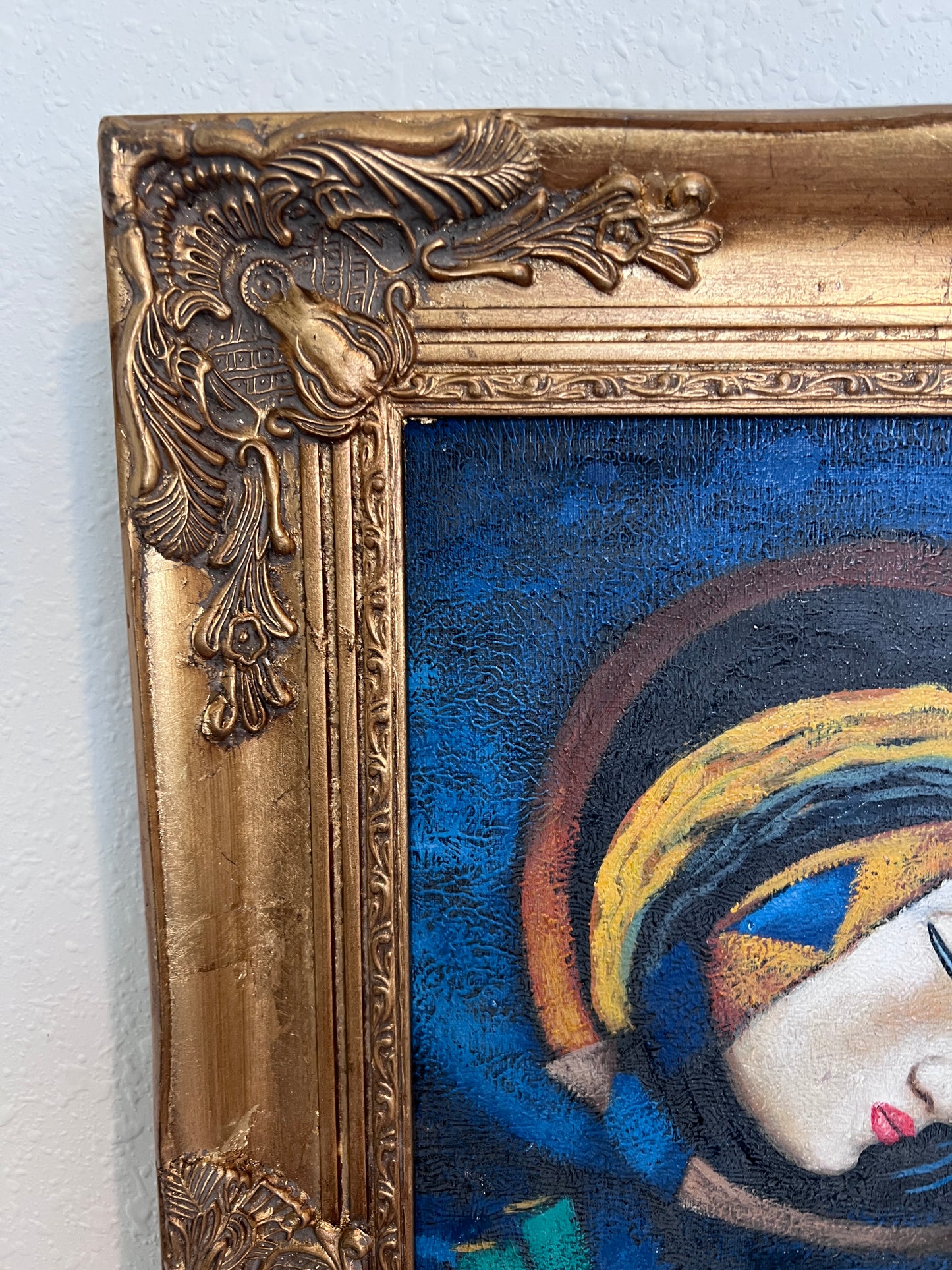 Original Cubist Oil Painting – Lovers with Heart – Signed Tylor – Gold Frame