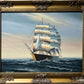 Original Oil painting on canvas, seascape, Sailing Ship, signed, Gold Frame