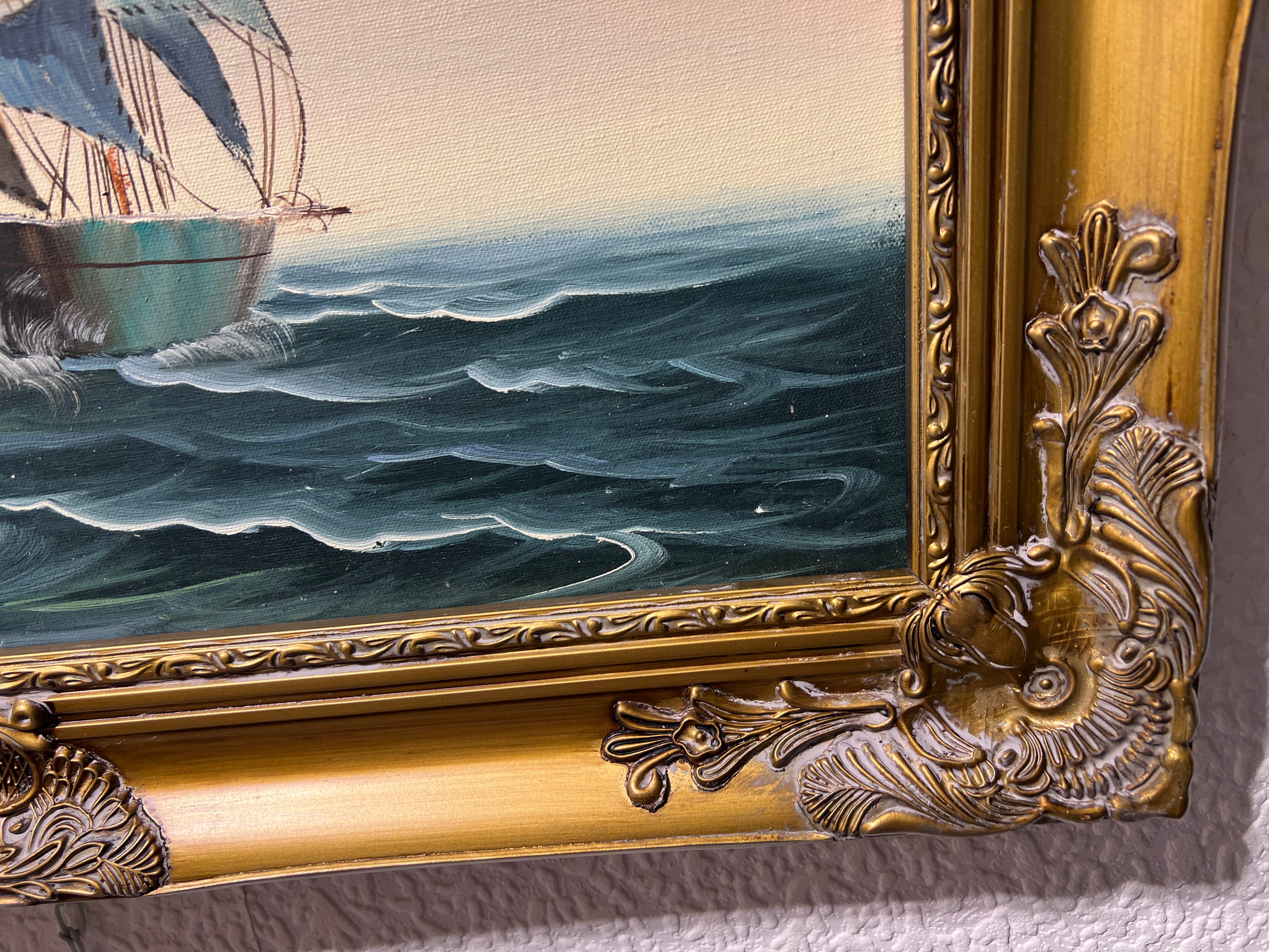 Original Nautica Ship cheapest Sea Ocean Oil Painting Wood Framed Artist Signed W. Kwan