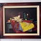 Antique Oil Painting on canvas Still Life, books, candle, Signed Azuquita Framed