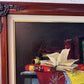 Antique Oil Painting on canvas Still Life, books, candle, Signed Azuquita Framed