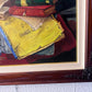 Antique Oil Painting on canvas Still Life, books, candle, Signed Azuquita Framed