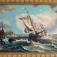 Original Signed Oil Painting Sailing Ship Rough Sea Maritime Seascape Framed