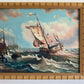 Original Signed Oil Painting Sailing Ship Rough Sea Maritime Seascape Framed