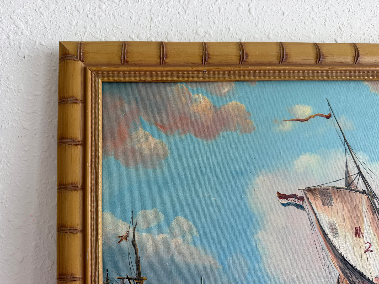 Original Signed Oil Painting Sailing Ship Rough Sea Maritime Seascape Framed