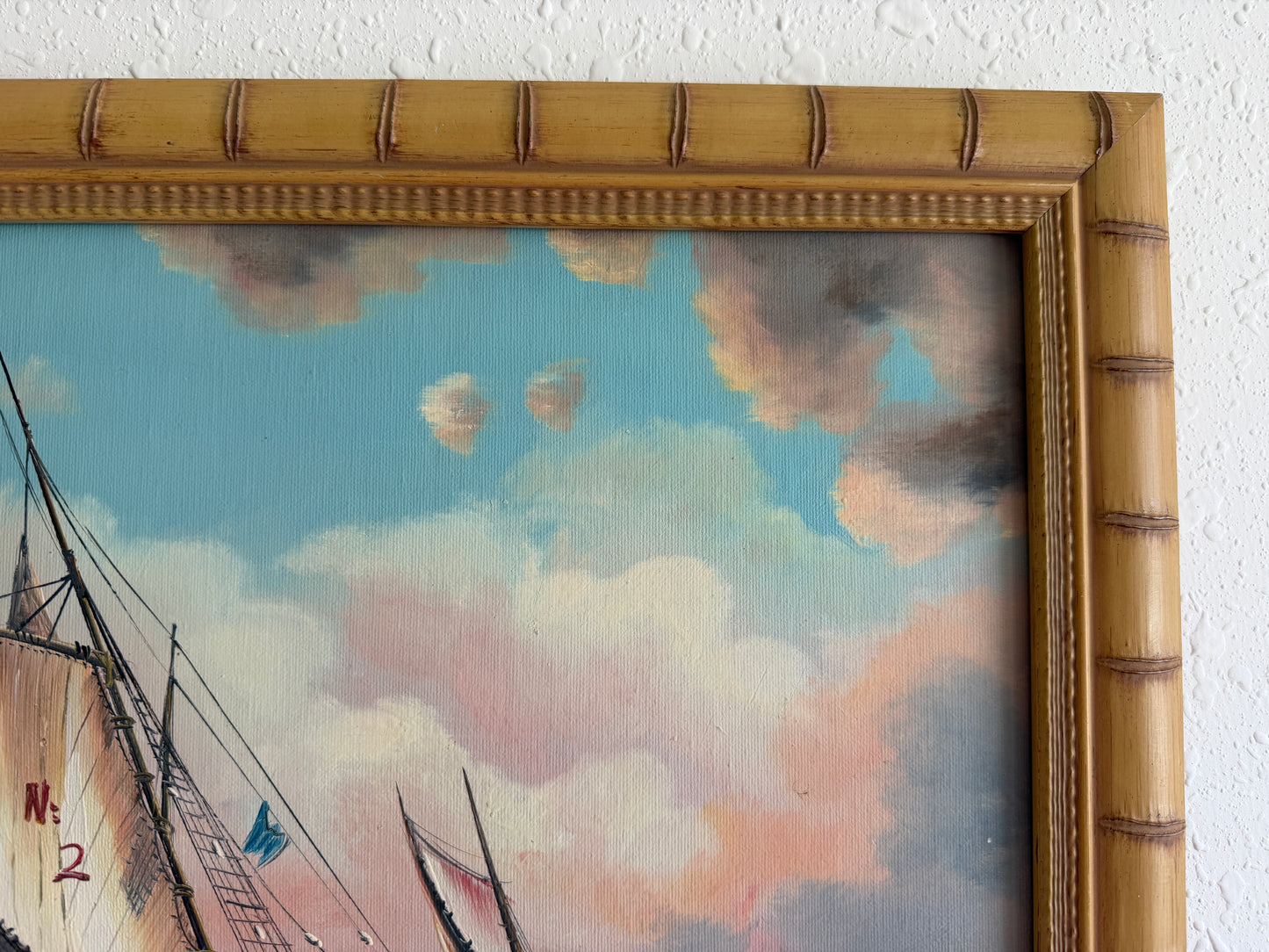 Original Signed Oil Painting Sailing Ship Rough Sea Maritime Seascape Framed