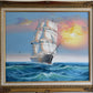 Original Marine Oil Painting Tall Ship on Open Sea Nautical Seascape Gold Frame