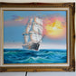 Original Marine Oil Painting Tall Ship on Open Sea Nautical Seascape Gold Frame