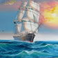 Original Marine Oil Painting Tall Ship on Open Sea Nautical Seascape Gold Frame