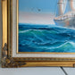 Original Marine Oil Painting Tall Ship on Open Sea Nautical Seascape Gold Frame