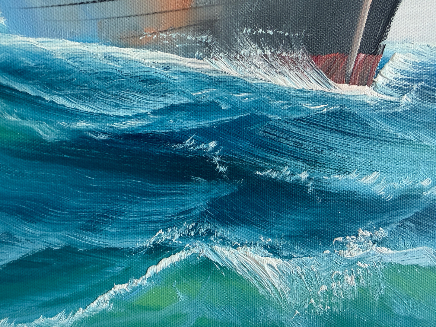 Original Marine Oil Painting Tall Ship on Open Sea Nautical Seascape Gold Frame