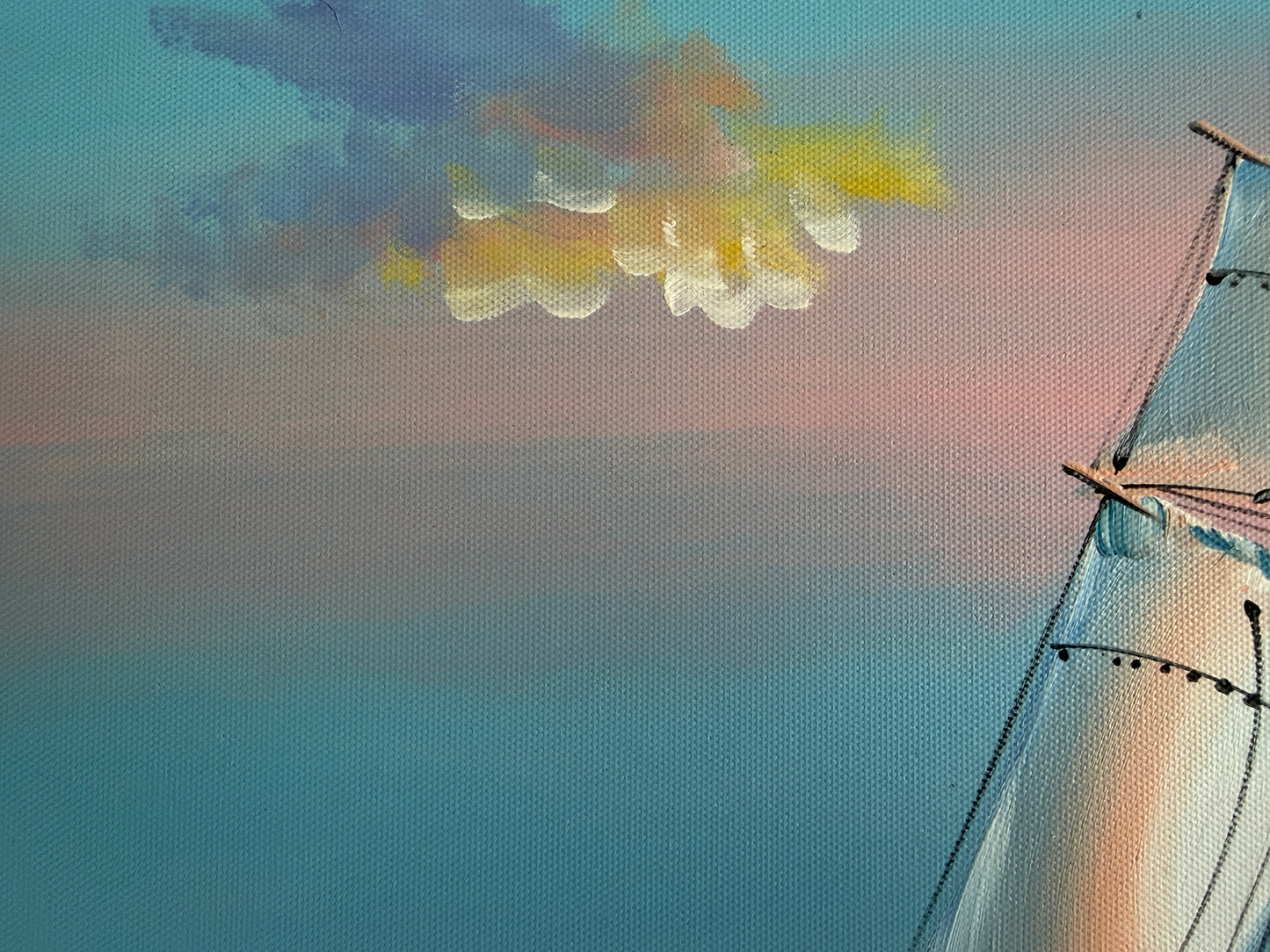 Original Marine Oil Painting Tall Ship on Open Sea Nautical Seascape Gold Frame