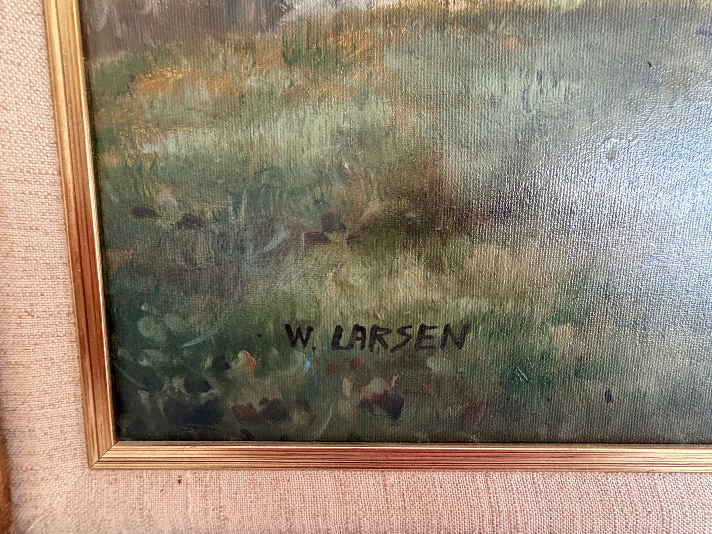 W. Larsen Original Fox Hunting Oil Painting English Hunt Horses Hounds Framed