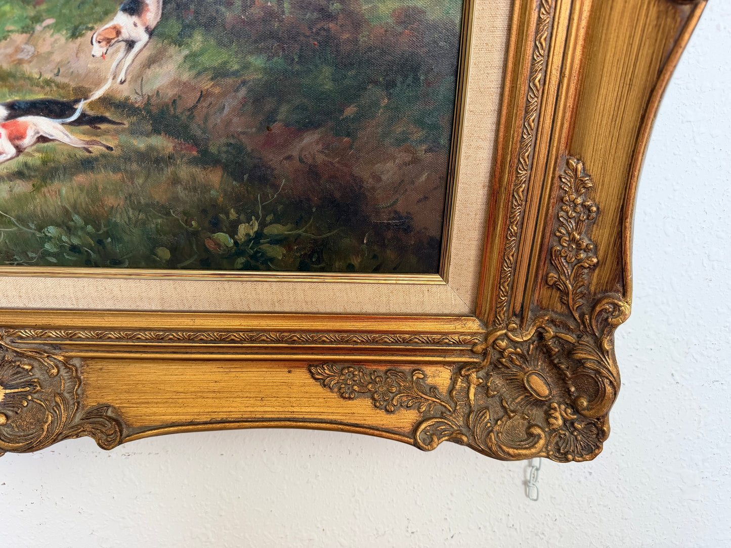 W. Larsen Original Fox Hunting Oil Painting English Hunt Horses Hounds Framed