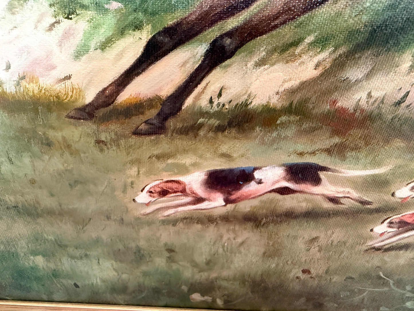 W. Larsen Original Fox Hunting Oil Painting English Hunt Horses Hounds Framed