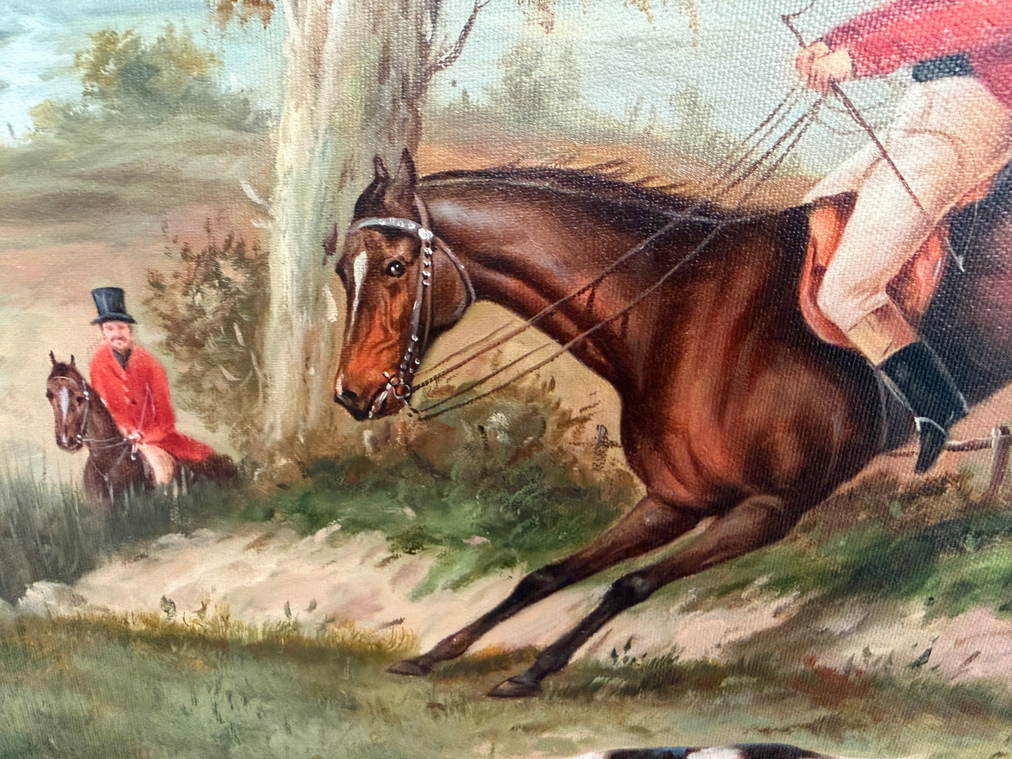 W. Larsen Original Fox Hunting Oil Painting English Hunt Horses Hounds Framed