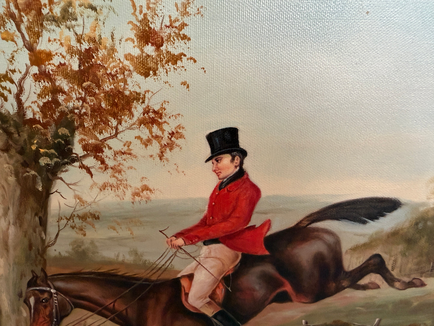 W. Larsen Original Fox Hunting Oil Painting English Hunt Horses Hounds Framed