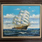 Original Signed Oil Painting Sailing Ship at Sea Maritime Seascape Framed