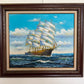 Original Signed Oil Painting Sailing Ship at Sea Maritime Seascape Framed