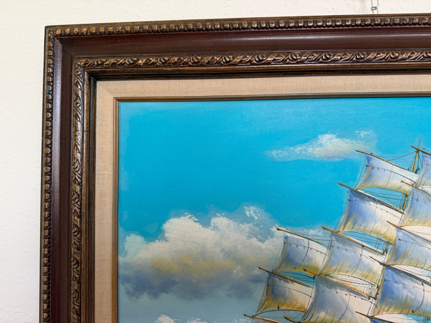 Original Signed Oil Painting Sailing Ship at Sea Maritime Seascape Framed