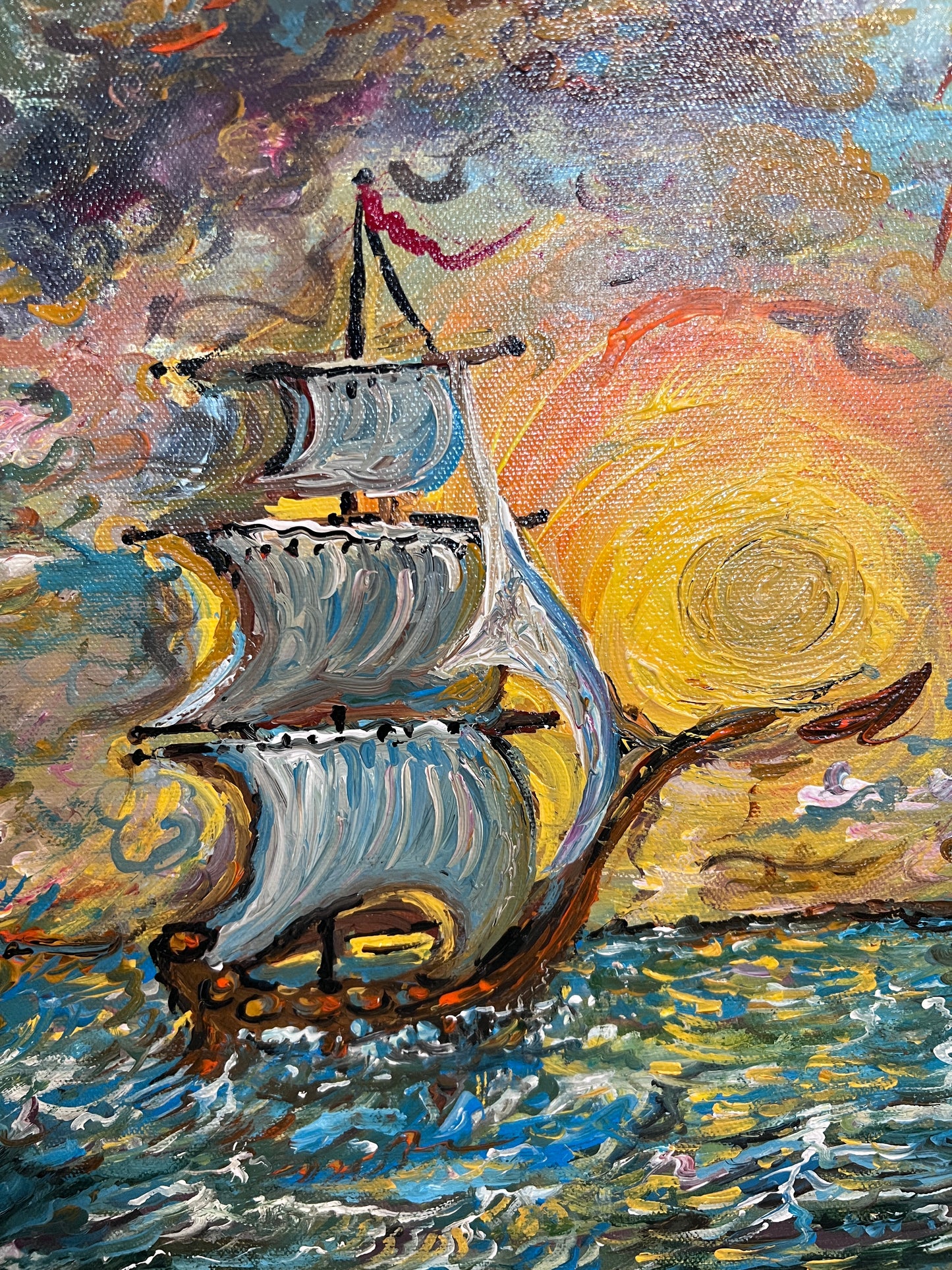 Original Oil painting on canvas by Serg Graff, seascape, Sailboat of Hope, COA