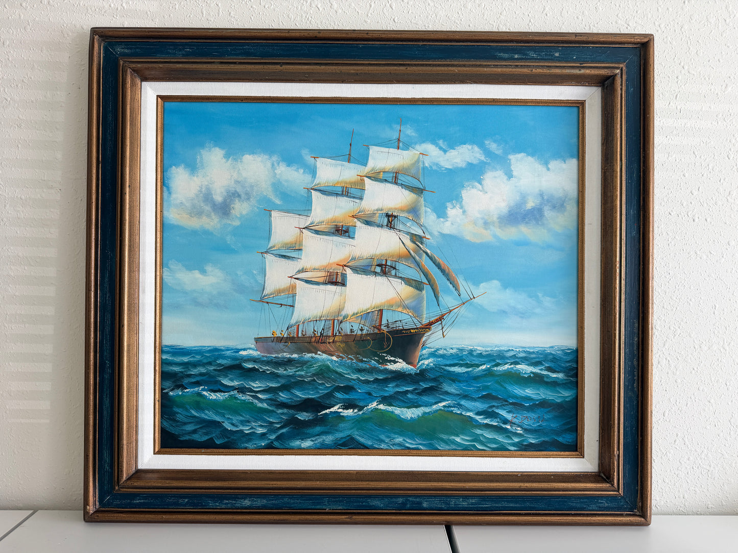 K. Dossi Original Sailing Ship Oil Painting, Nautical Seascape, Maritime Art