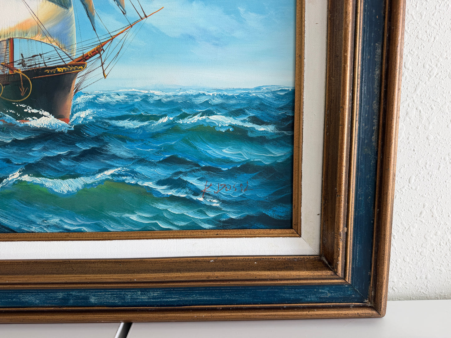 K. Dossi Original Sailing Ship Oil Painting, Nautical Seascape, Maritime Art