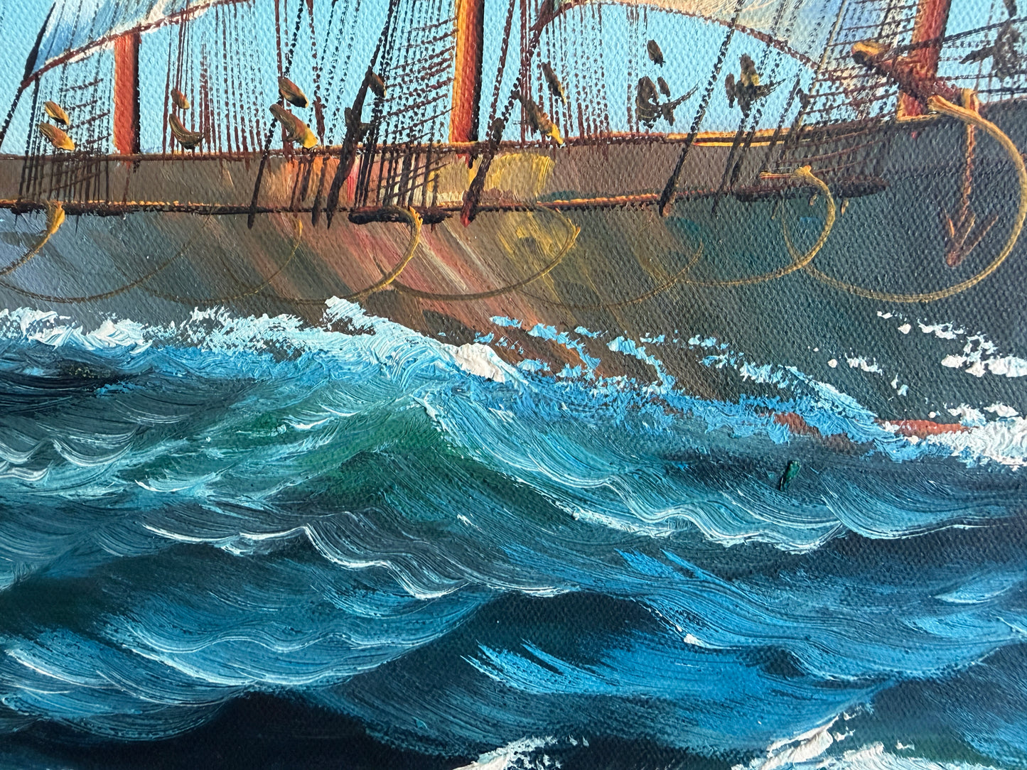 K. Dossi Original Sailing Ship Oil Painting, Nautical Seascape, Maritime Art