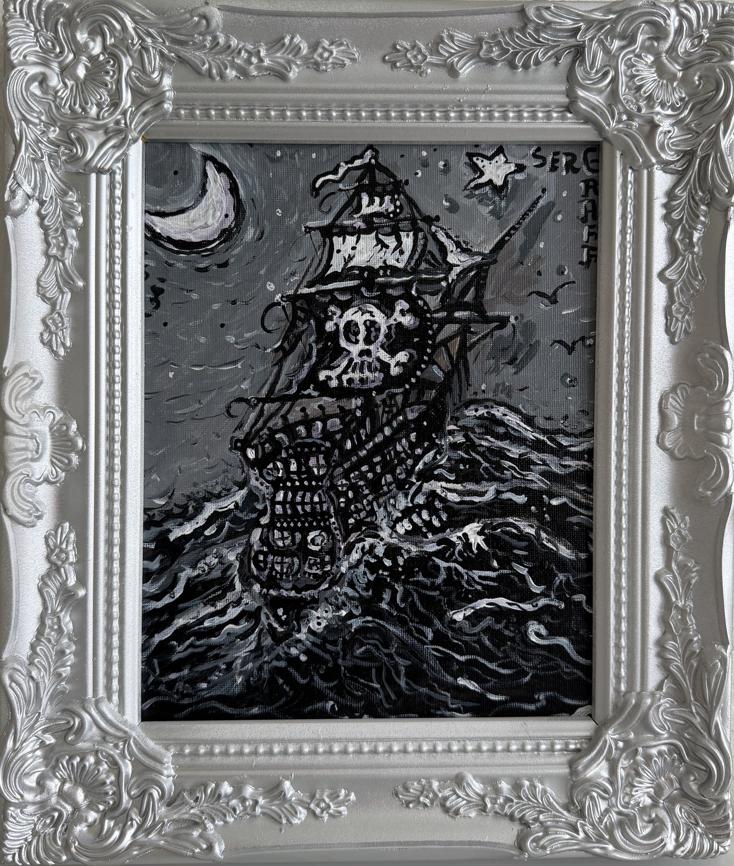 Serg Graff “Pirate Ghost Ship” Original Painting, Ship Seascape, Nautical Art