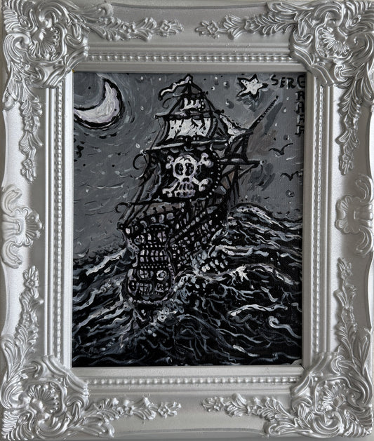 Serg Graff “Pirate Ghost Ship” Original Painting, Ship Seascape, Nautical Art