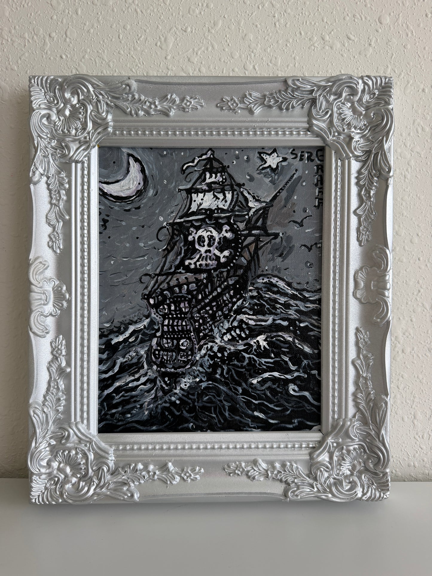 Serg Graff “Pirate Ghost Ship” Original Painting, Ship Seascape, Nautical Art